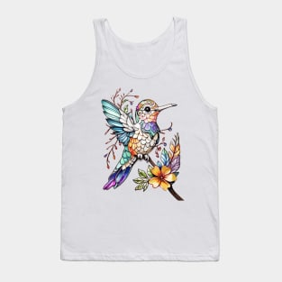 HUMMING BIRD FLOWER PATTERN Tank Top